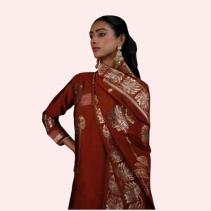 Ridha Premium Viscose Silk Jacquard Suit with Handwork & Jari Lace – Netra Exclusive
