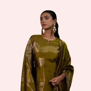 Ridha Premium Viscose Silk Jacquard Suit with Handwork & Jari Lace – Netra Exclusive