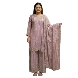 Kharatis Lavender Chinon Sharara Suit with Thread Embroidery