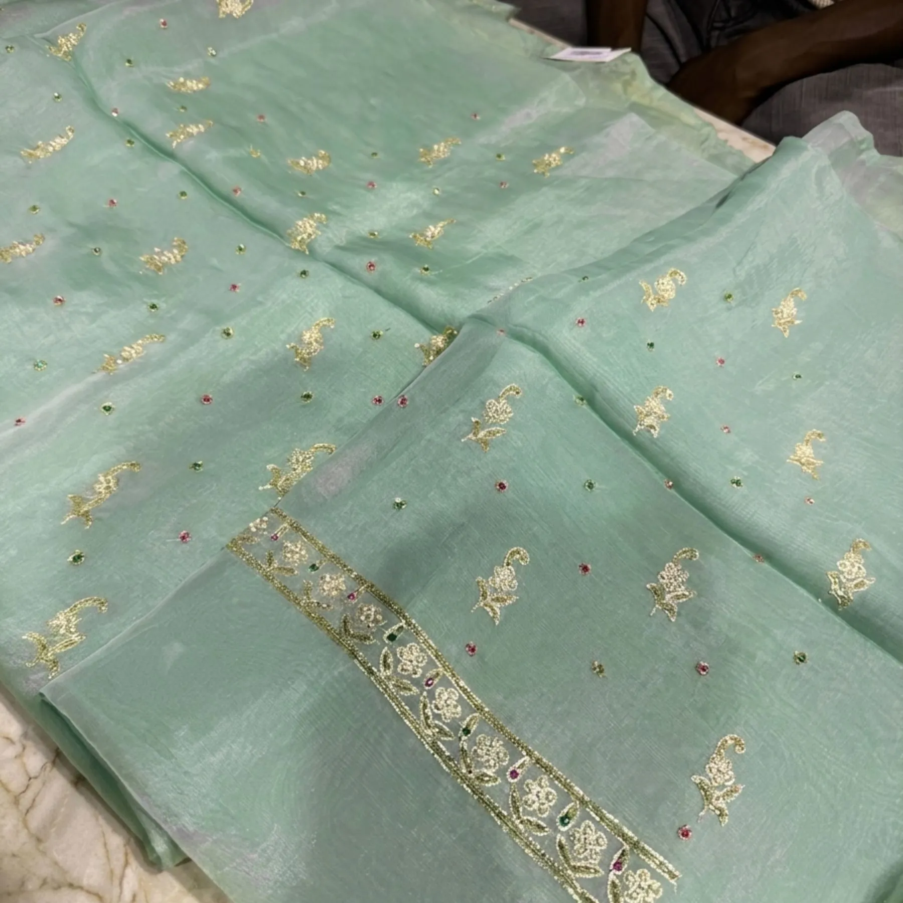 Kharatis Organza Suit Pearl and Dabka Work