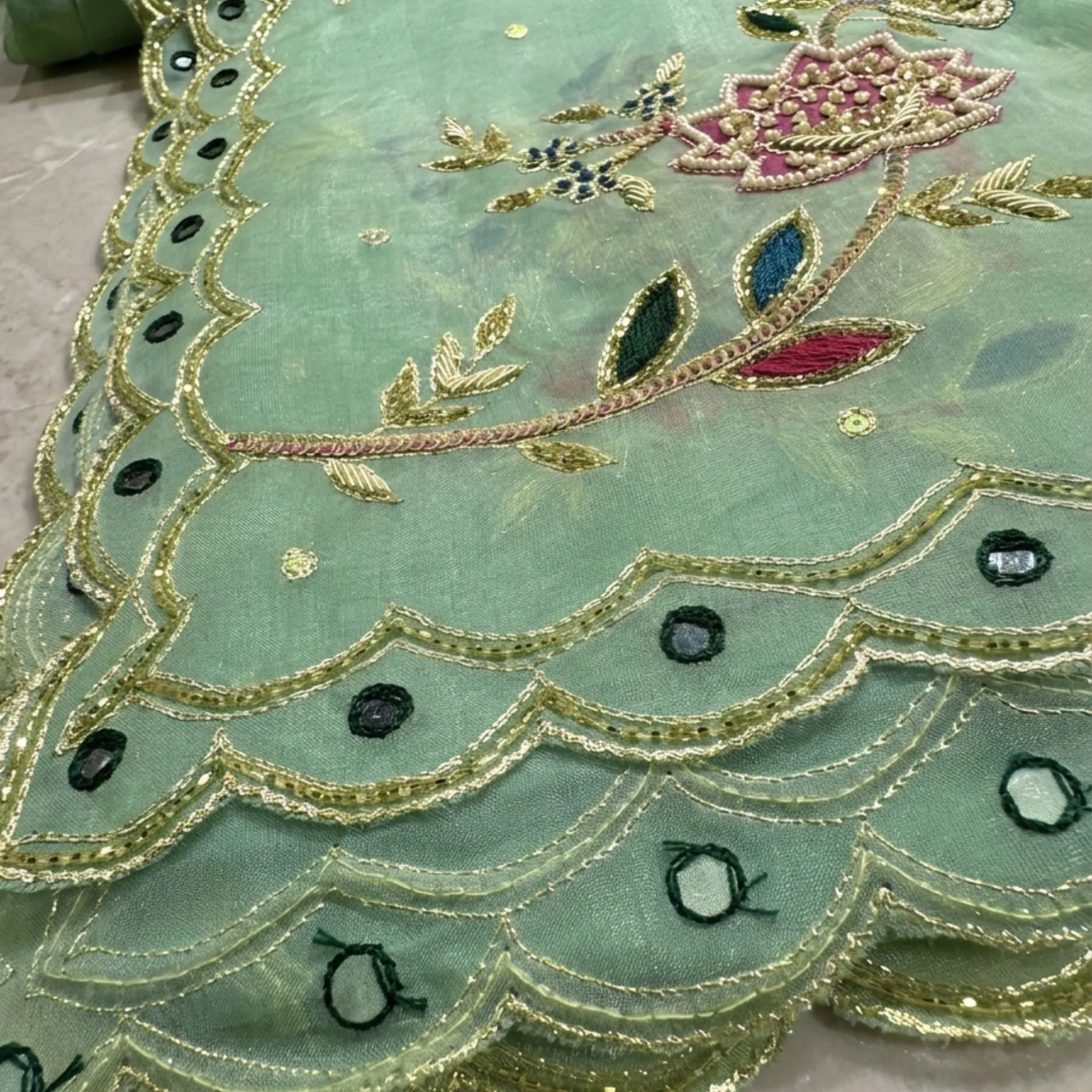 Kharatis Organza Suit Pearl and Dabka Work