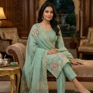 Kharatis Organza Suit Pearl and Dabka Work