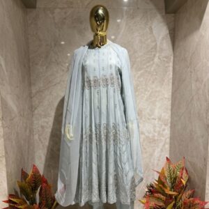 Sky Blue Organza Anarkali Suit by Kharatis