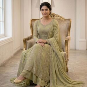 Green Organza Anarkali Suit by Kharatis