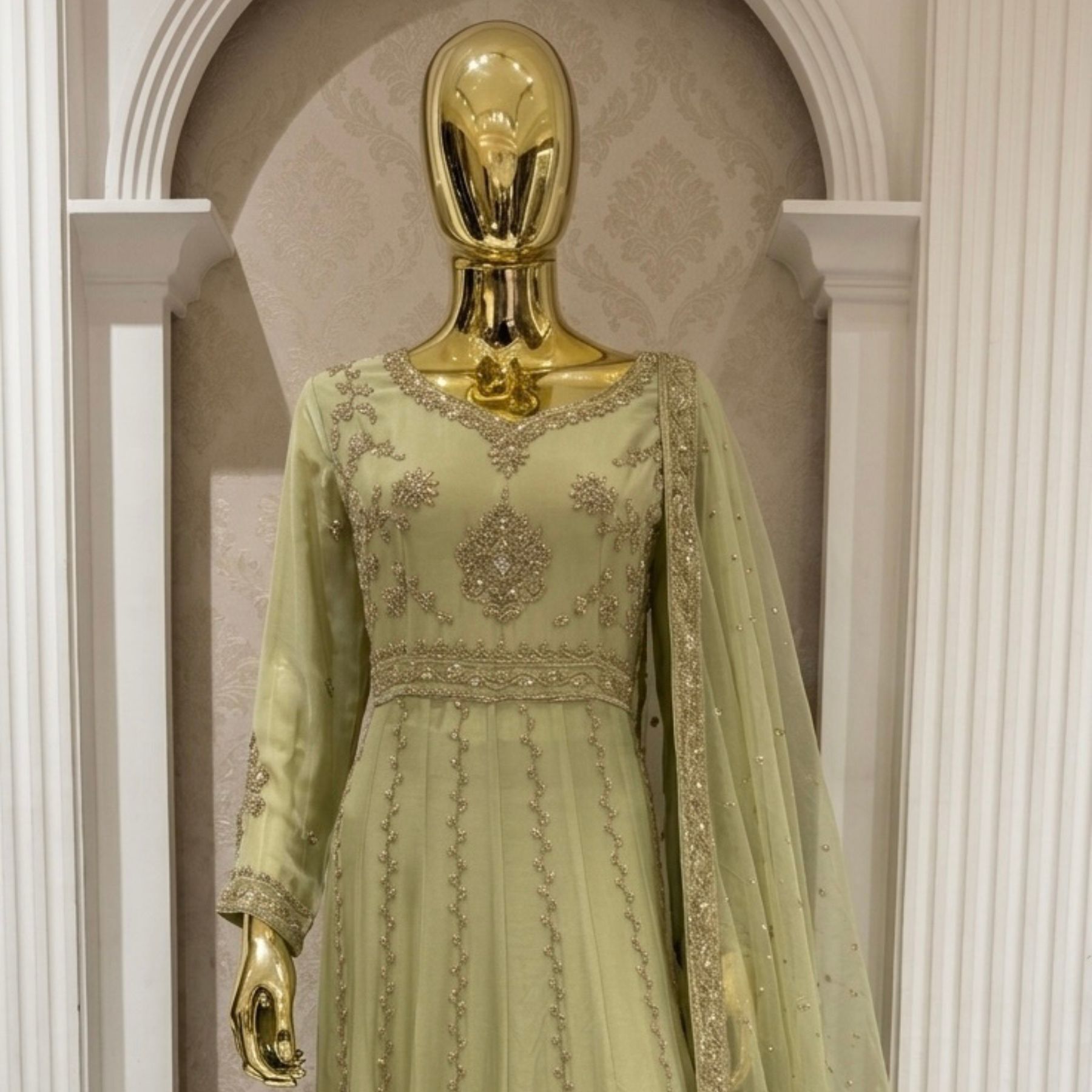 Green Organza Anarkali Suit by Kharatis