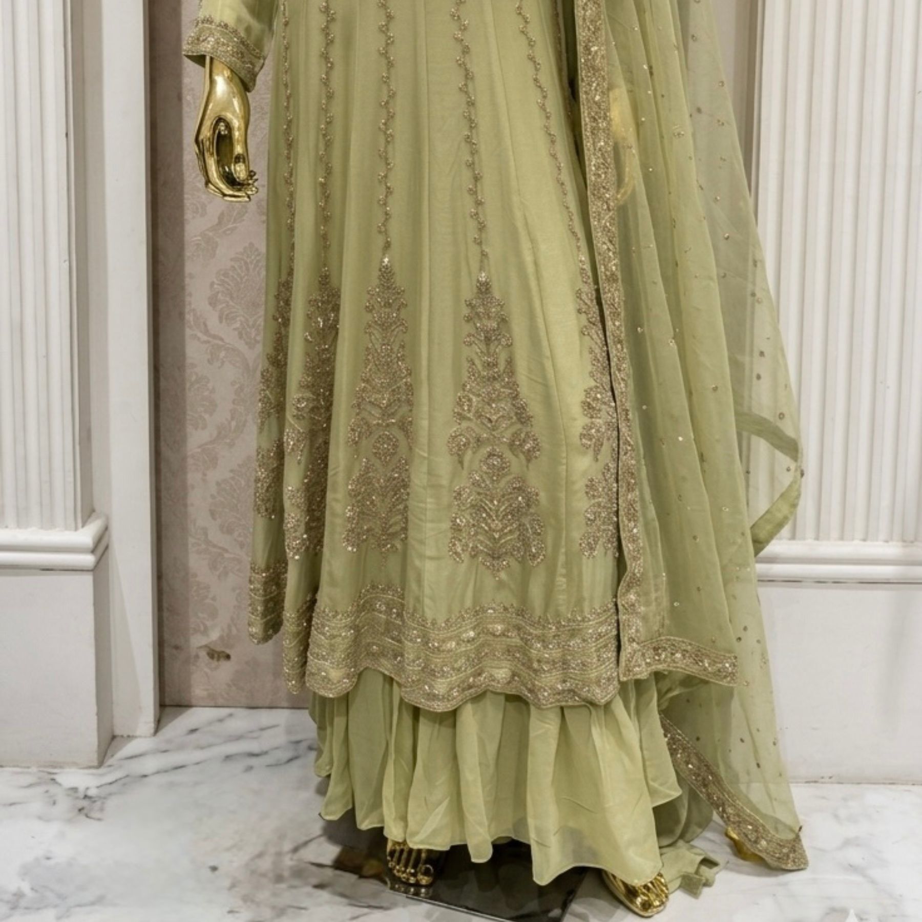 Green Organza Anarkali Suit by Kharatis