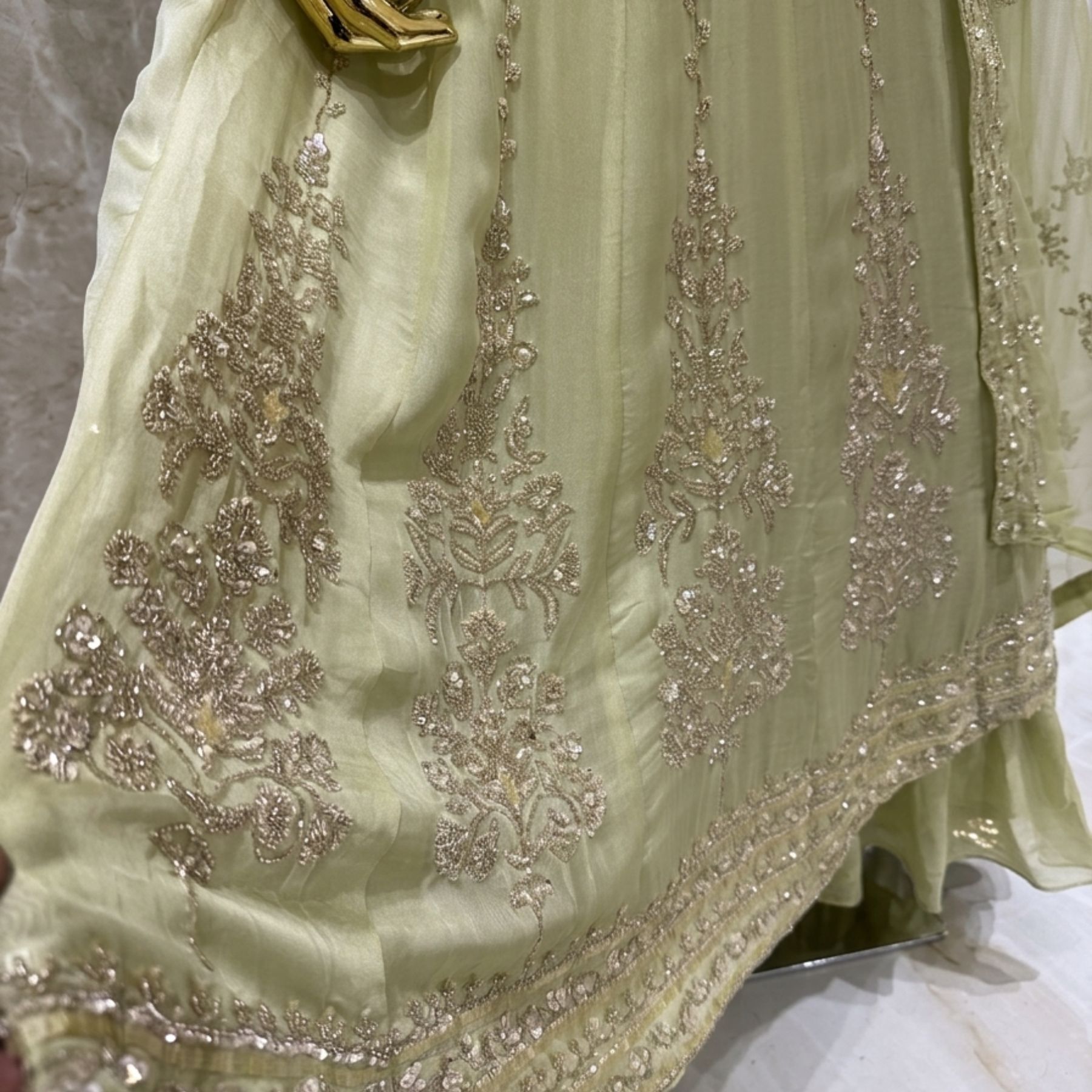 Green Organza Anarkali Suit by Kharatis