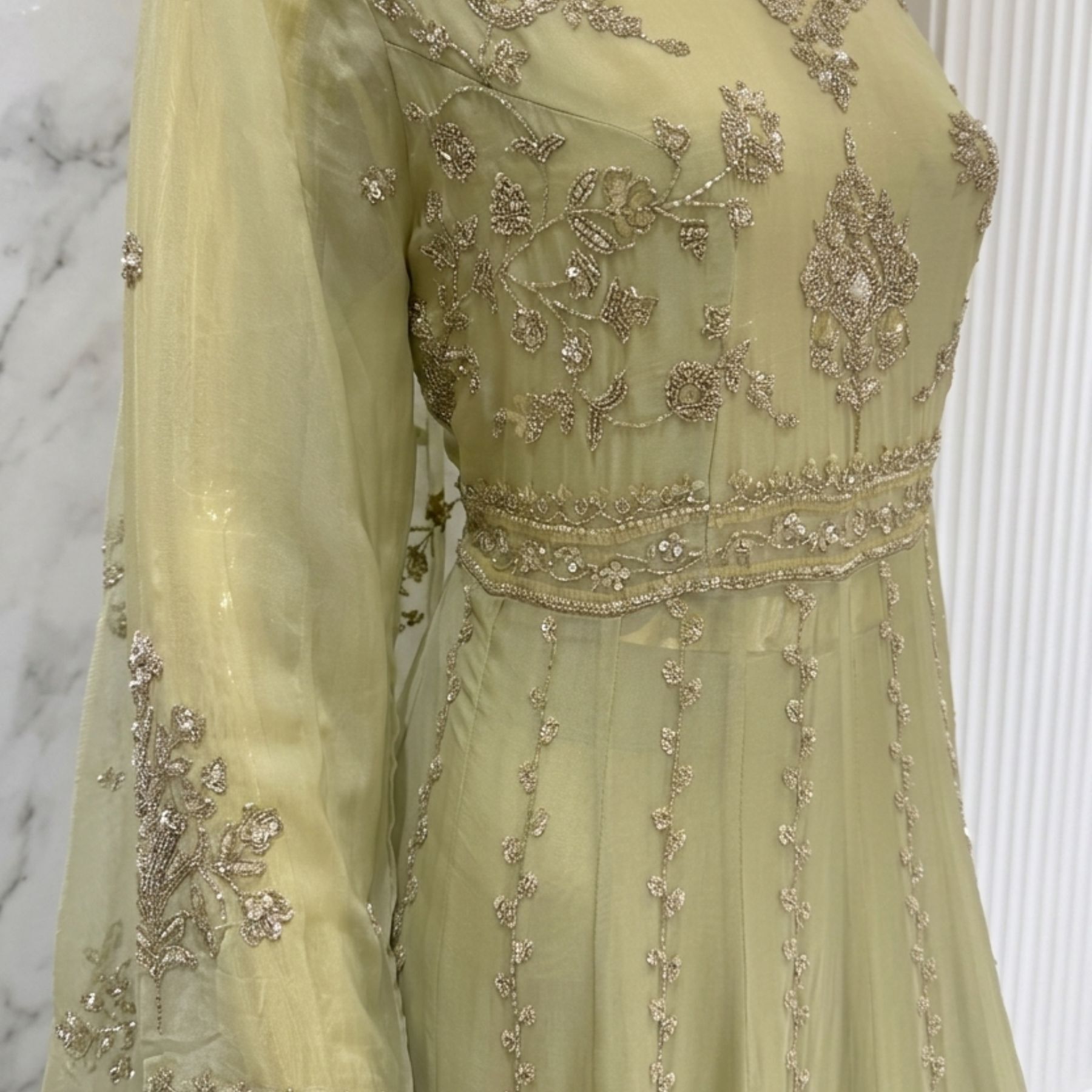 Green Organza Anarkali Suit by Kharatis