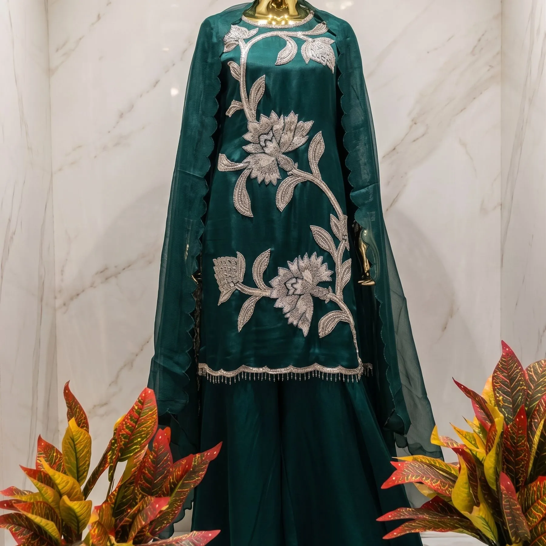 Kharatis green embroidered suit set