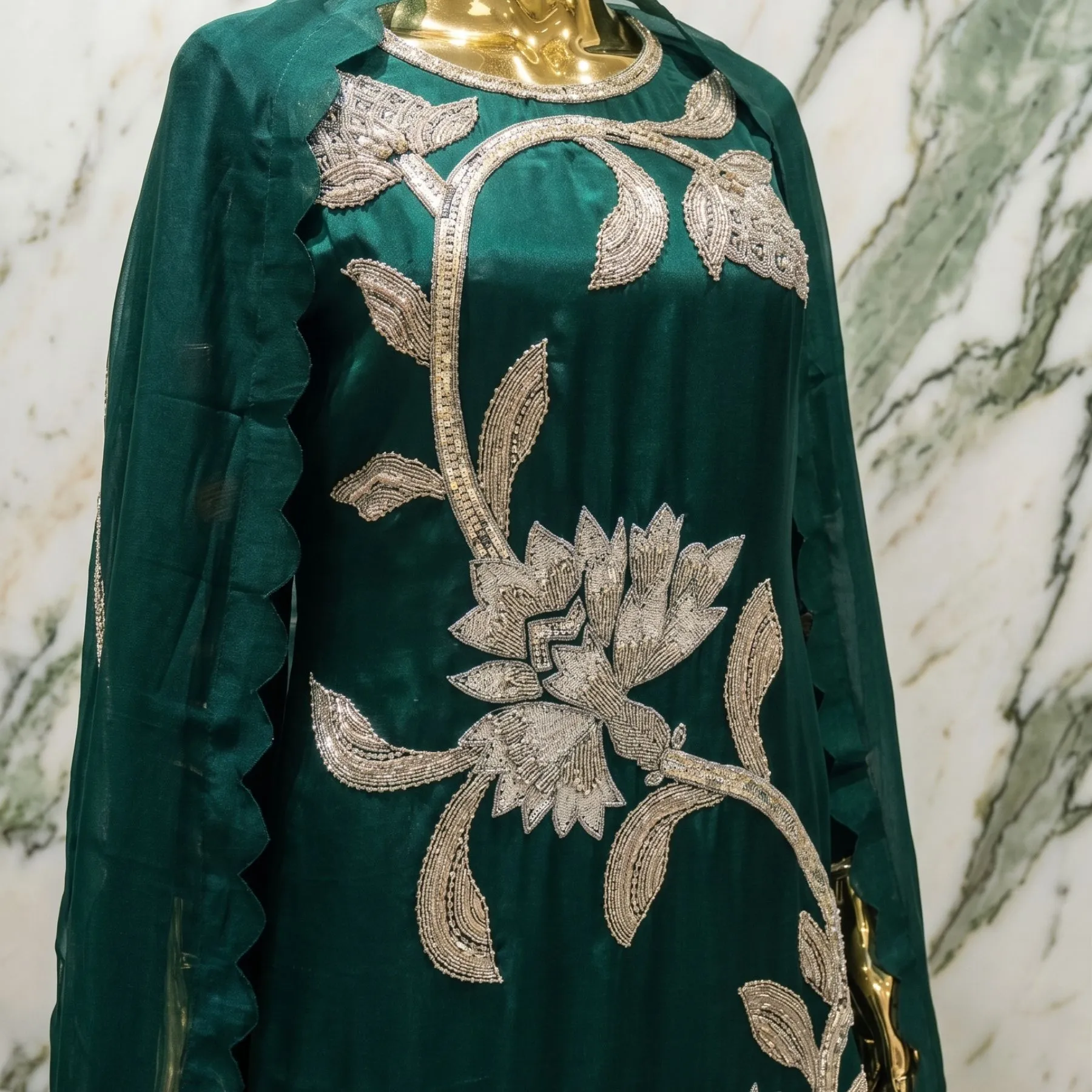 Kharatis green embroidered suit set