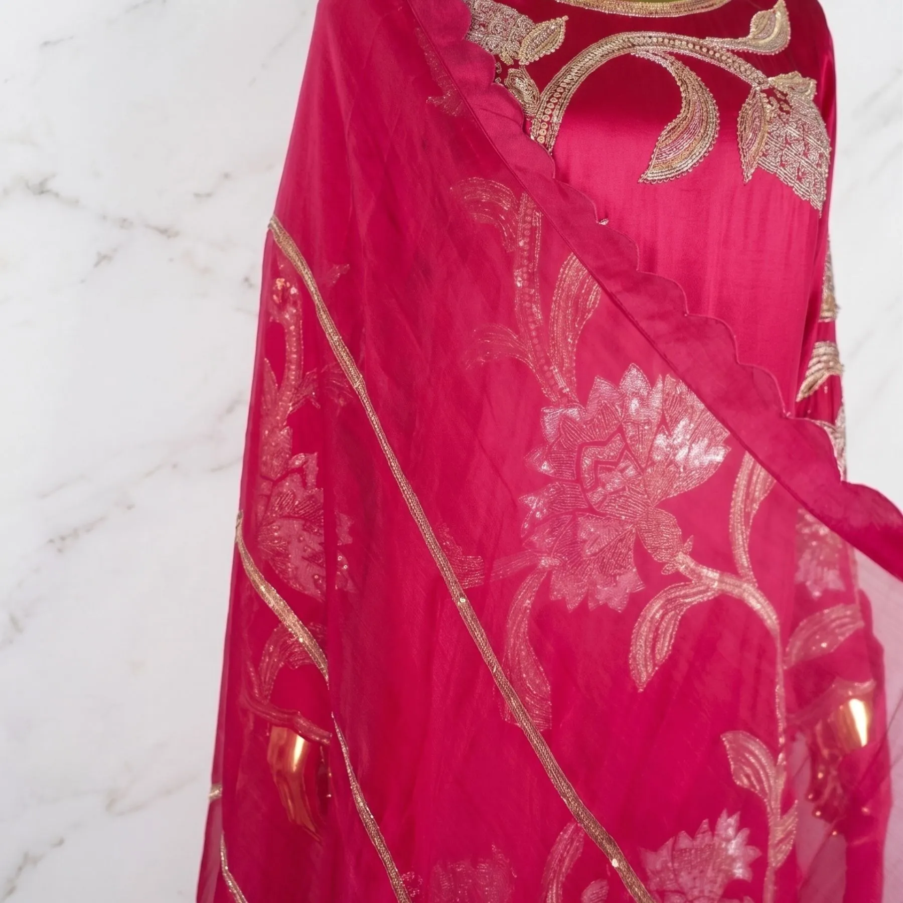 Kharatis Magenta Pink Embroidered Suit Set with Silver Floral Work