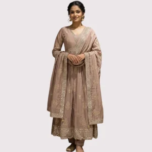 Kharatis mauve zari work dress