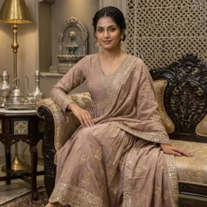 Kharatis mauve zari work dress