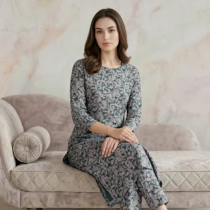 teal grey floral cotton unstitched suit fabric