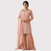 Peach chinnon suit with front panel diamond work for women