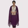 Wine purple georgette palazzo suit with gold zardosi and beads work for women