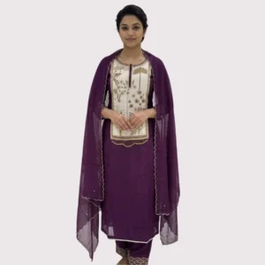 Wine purple georgette palazzo suit with gold zardosi and beads work for women
