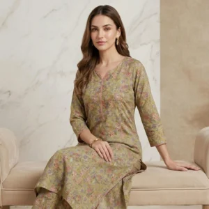 Kharatis olive green floral cotton printed suit fabric 5 meter