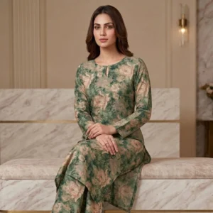 Kharatis green watercolor floral cotton printed suit fabric 5 meter
