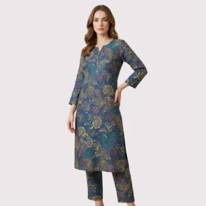 Kharatis navy blue paisley floral cotton printed suit fabric 5 meter