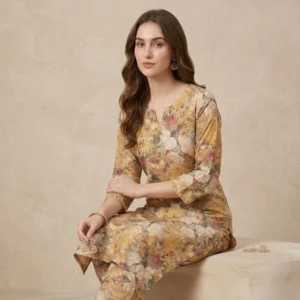 mustard floral italian fine cotton suit fabric