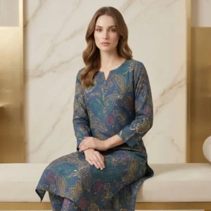 Kharatis navy blue paisley floral cotton printed suit fabric 5 meter