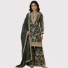 Mehndi green chinnon suit with resham thread embroidery for women