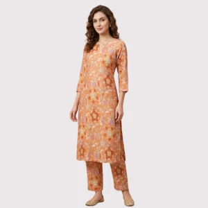 Kharatis peach jaipuri block print cotton suit fabric 5 meter