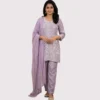 Lavender georgette partywear co-ord set with diamond work for women