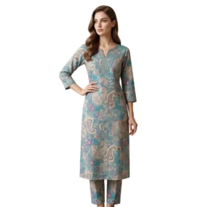 italian fine cotton aqua paisley printed suit fabric