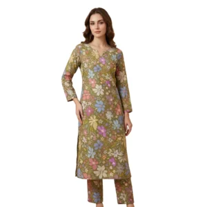 olive multicolor floral italian cotton suit fabric