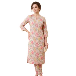 Pastel floral printed MAL cotton Livleen straight suit set for women