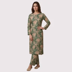 Kharatis green watercolor floral cotton printed suit fabric 5 meter