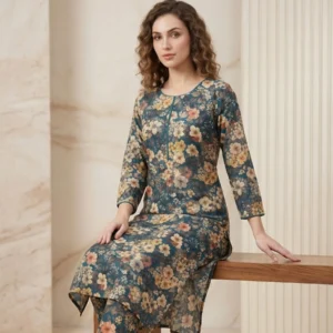 teal floral italian fine cotton suit fabric