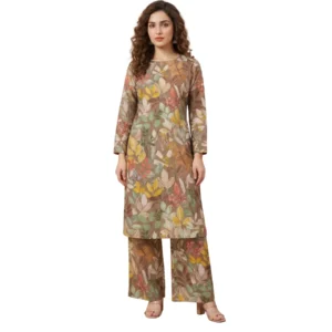 Earthy floral printed Tista cotton straight suit set for women