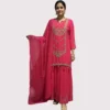 Kharatis hot pink crepe kurti sharara set with zardozi, resham and stone work for women