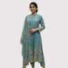 Kharatis teal georgette Anarkali suit with tarni embroidery and dupatta for women