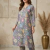 grey multicolor floral italian cotton suit fabric