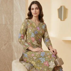 olive multicolor floral italian cotton suit fabric
