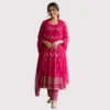 Hot pink georgette Anarkali suit with pearl and sitara embroidery for women