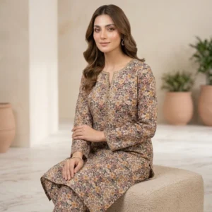 italian fine cotton taupe floral printed suit fabric 5 meter