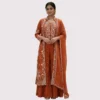 Orange organza suit with resham thread embroidery and white beads work for women