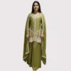 Olive green chinnon garara suit with sippy and beads work for women