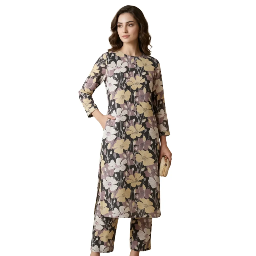 Kharatis floral printed georgette straight suit set for women