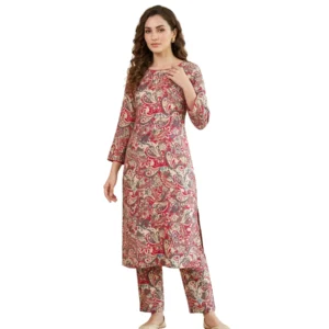 Kharatis Red Paisley Matty Cotton Suit Set (5M)
