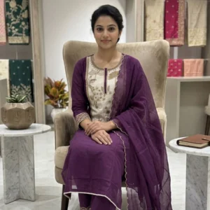Wine purple georgette palazzo suit with gold zardosi and beads work for women