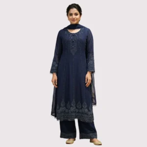 Kharatis navy blue georgette Anarkali suit with tonal sequin work for women
