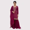 Kharatis wine chinnon kurti garara set with tilla and dabka embroidery for women