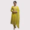 Kharatis mustard yellow georgette kurti with skirt set featuring pearl and resham embroidery for women