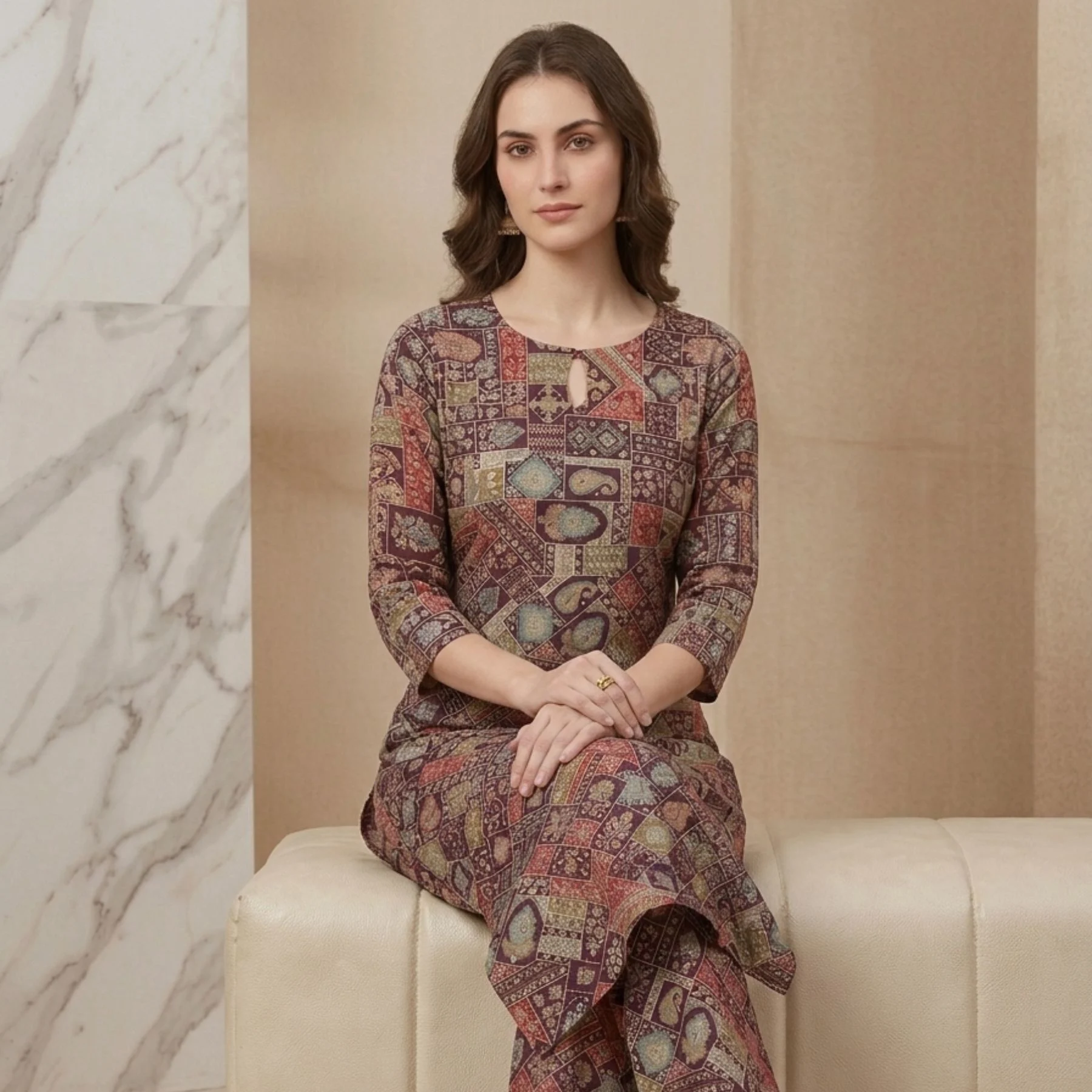 Kharatis geometric patchwork cotton printed suit fabric 5 meter